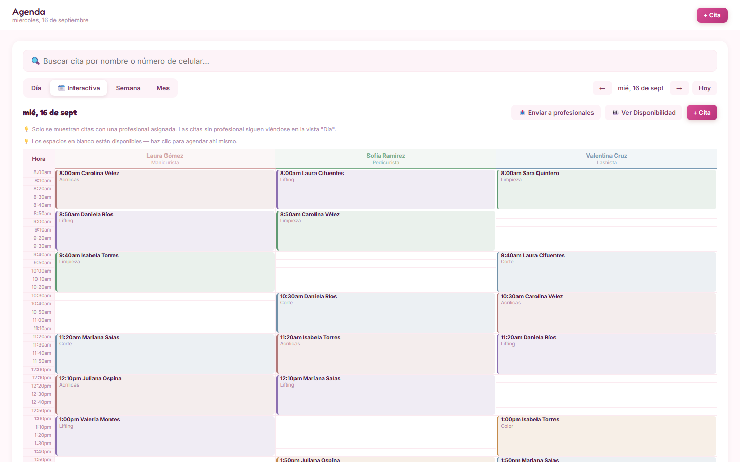Vista Interactiva de Agenda Mady